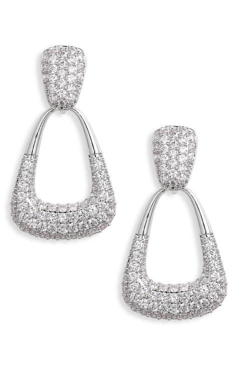 Pavé Crystal Doorknocker Drop Earrings