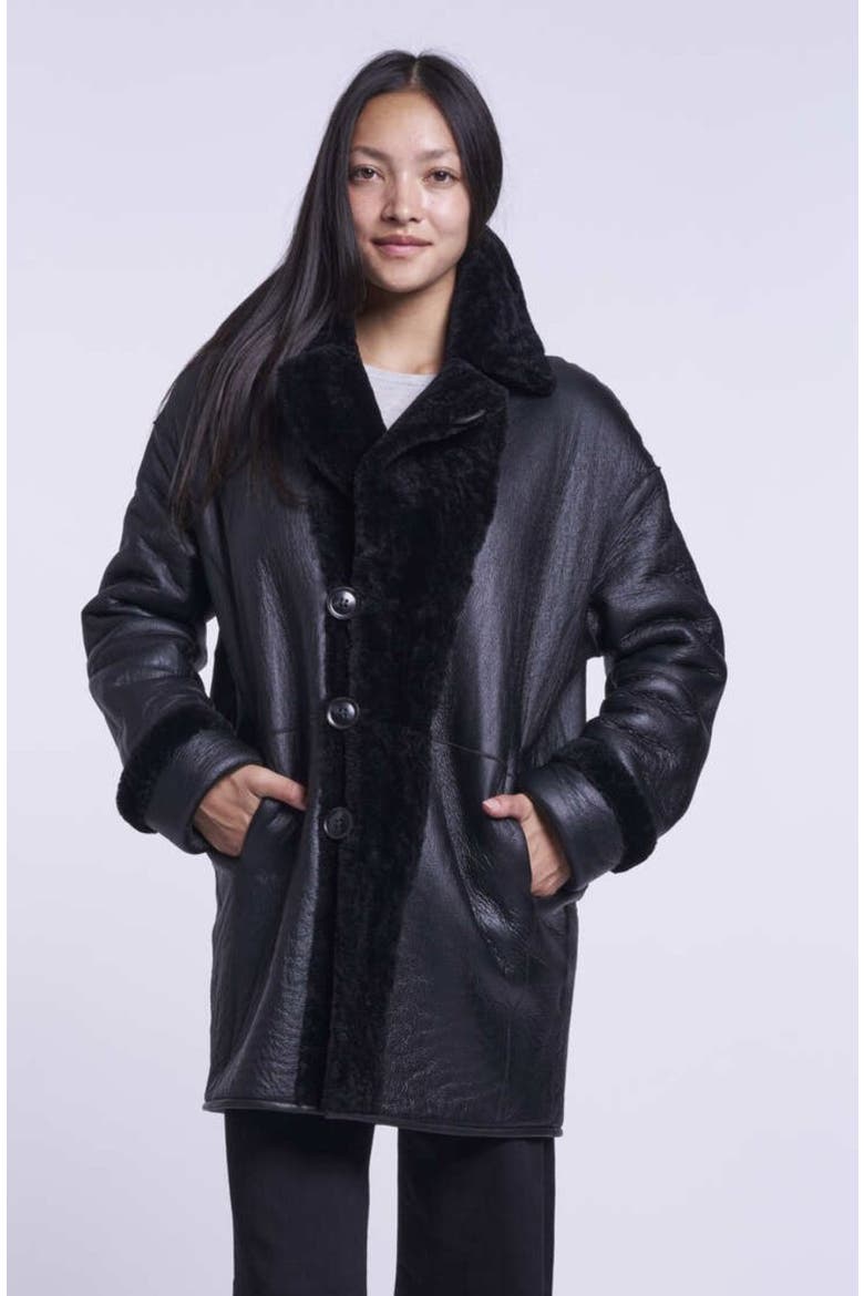 Oversized Shearling Jacket, Alternate, color, BLACK