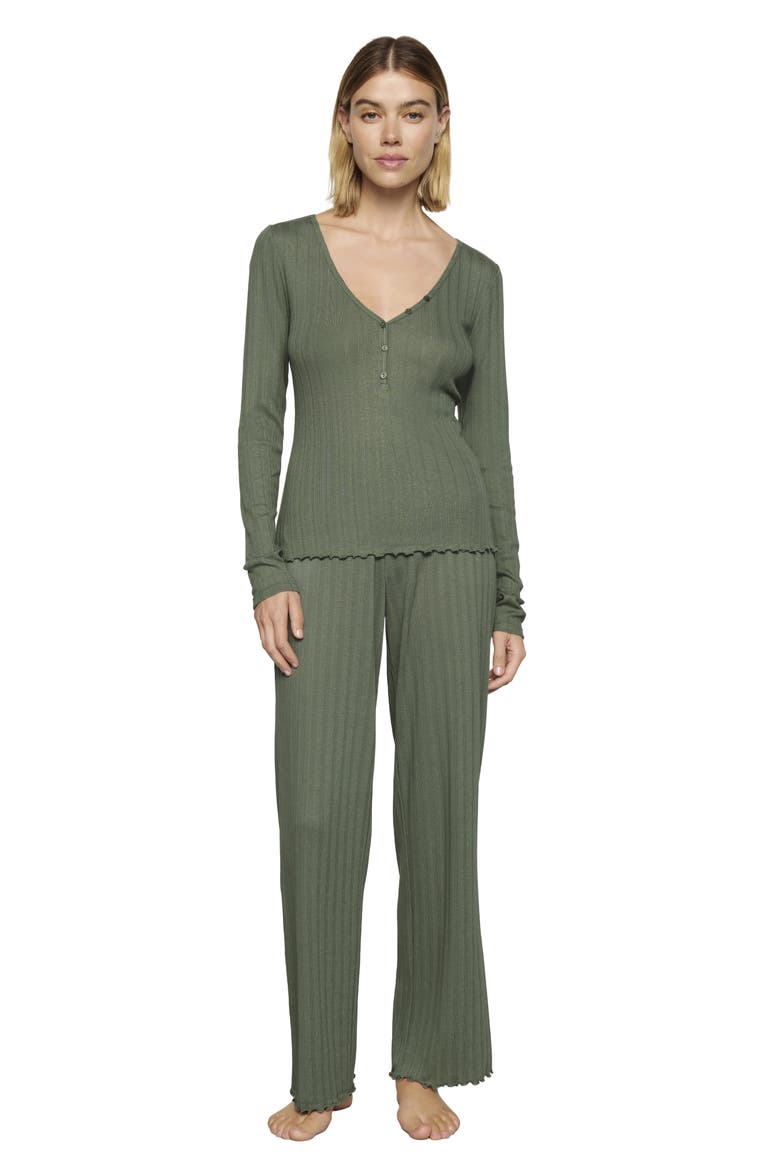 Pointelle Rib Henley Pajama Top, Alternate, color, DESERT SAGE