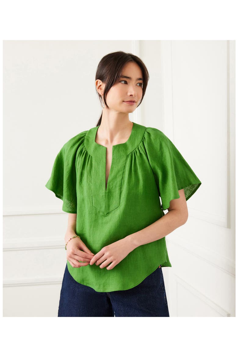 Flutter Sleeve Linen Top, Alternate, color, GREEN