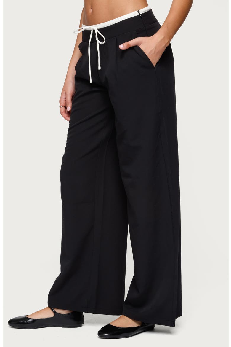 Peekaboo Pleated Wide Leg Sweatpants, Alternate, color, BLACK