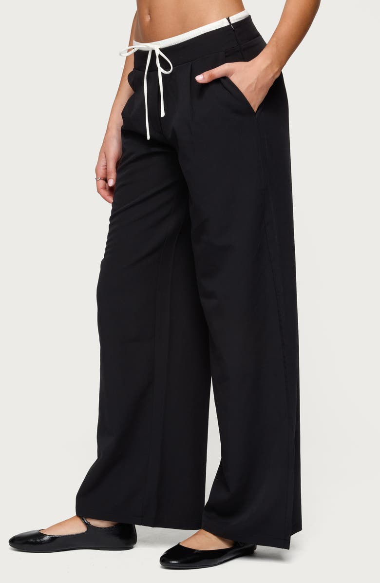 EDIKTED Peekaboo Pleated Wide Leg Sweatpants, Alternate, color, Black