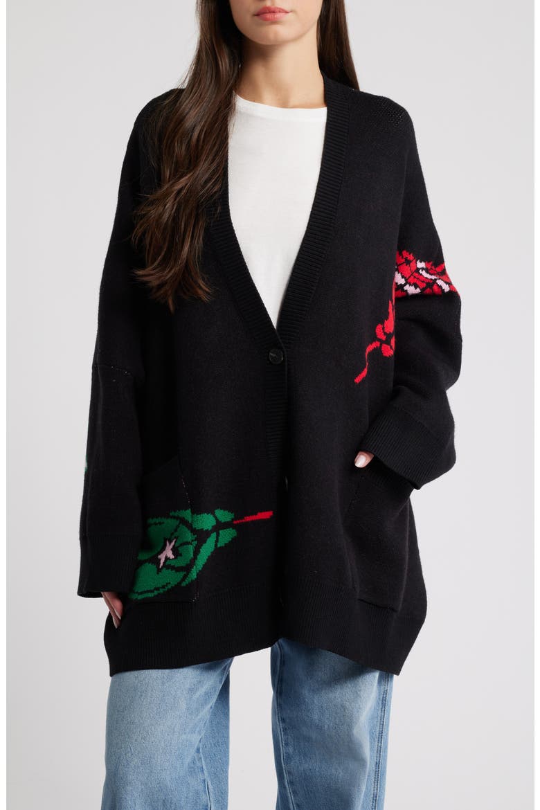 Look What You Made Me Do Oversize Snake Cardigan, Main, color, BLACK