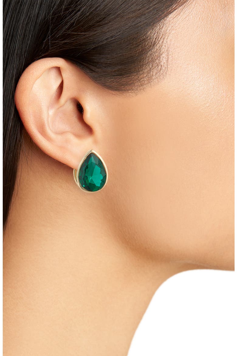 Pack of Two Huggie Earrings, Alternate, color, GOLD/EMERALD