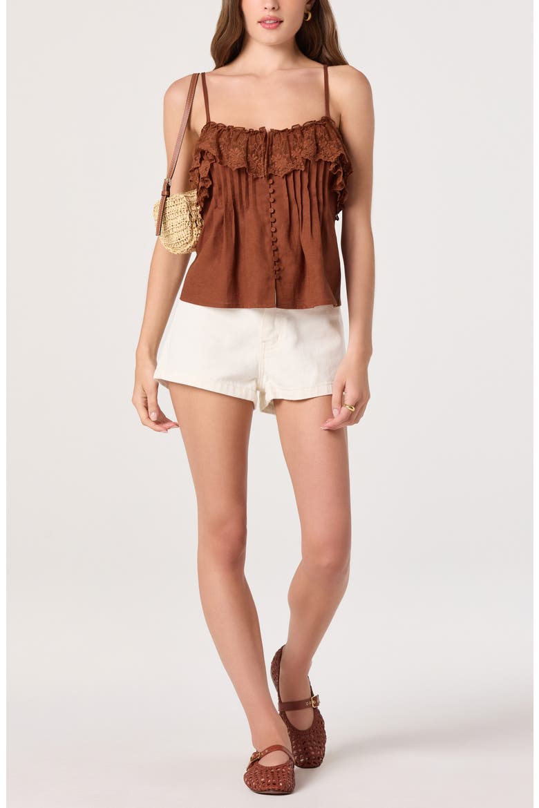Nellie Lace Trim Pintucked Tank, Alternate, color, RUST BROWN
