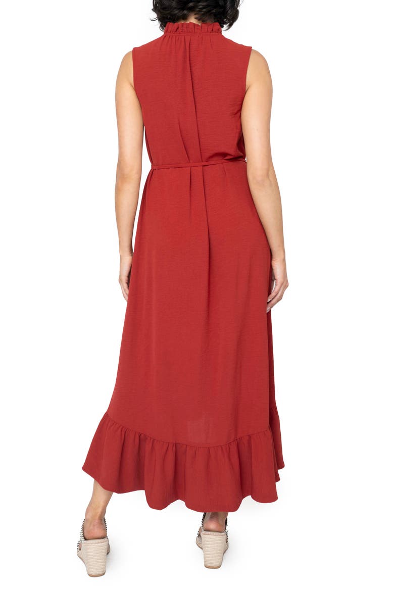 Sienna Split Neck Tie Waist Ruffle Hem High-Low Dress, Alternate, color, RUST