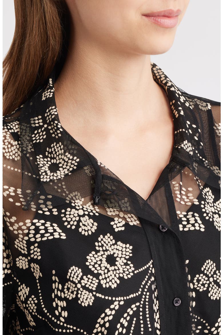 The Cotillion Embroidered Tulle Short Sleeve Button-Up Shirt, Alternate, color, BROCADE FLORAL
