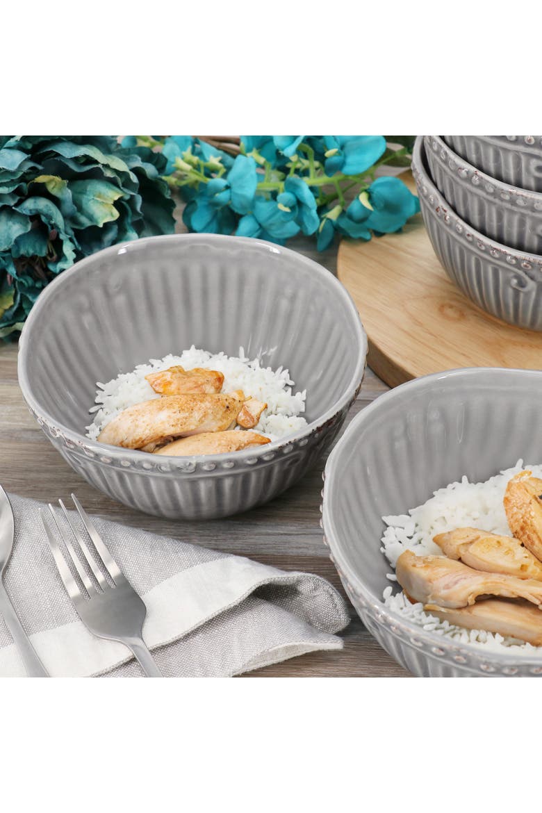 Capri 6 piece 6in Stoneware Embossed Cereal Bowl Set, Alternate, color, Grey