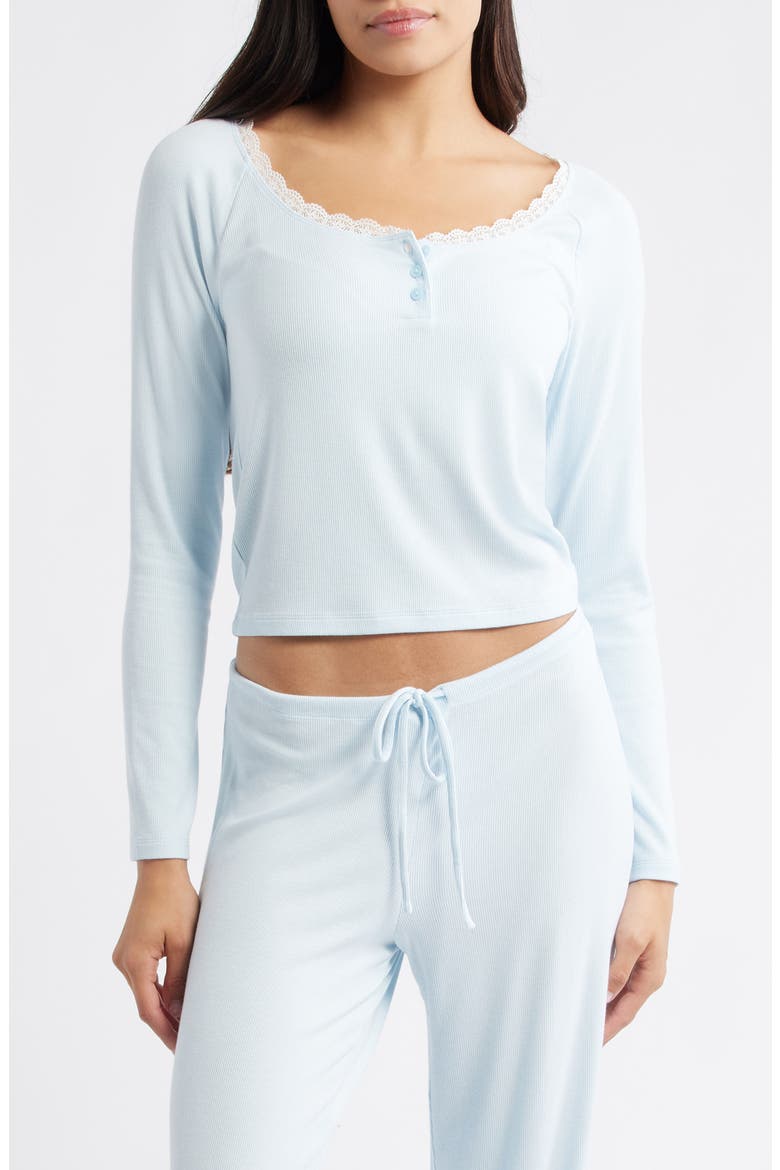 Daydream Lace Trim Rib Crop Top, Main, color, BLUE DELICATE