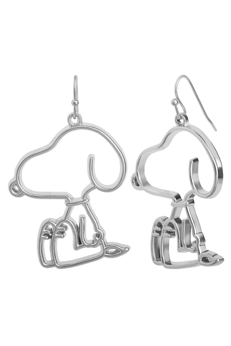Snoopy Outline Dangle Earrings for Women Official License, Main, color, Silver