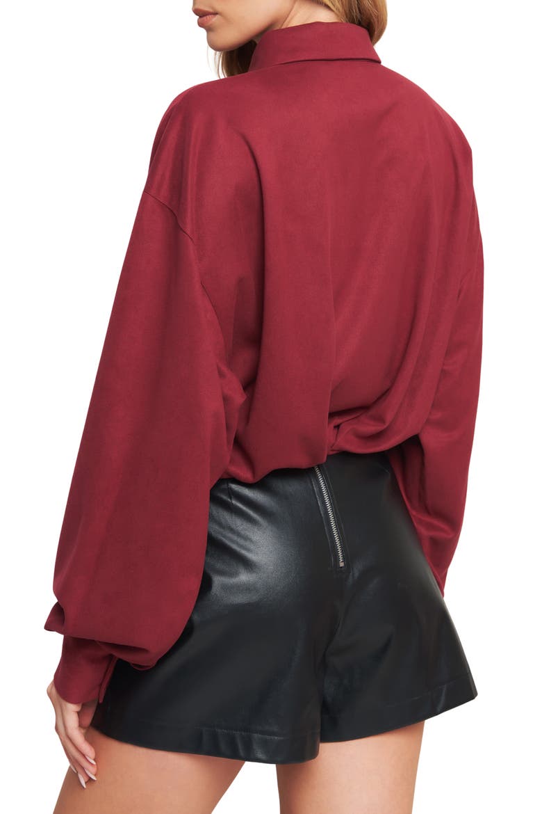 Faux Suede Balloon Sleeve Shirt, Alternate, color, WINE
