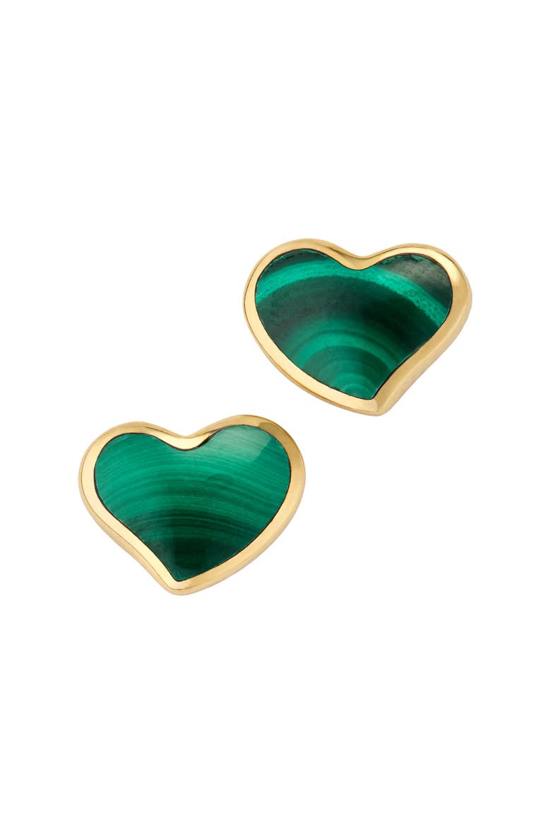 Heart Stud Earring Set In Sterling With 18K Gold Overlay, Main, color, Green