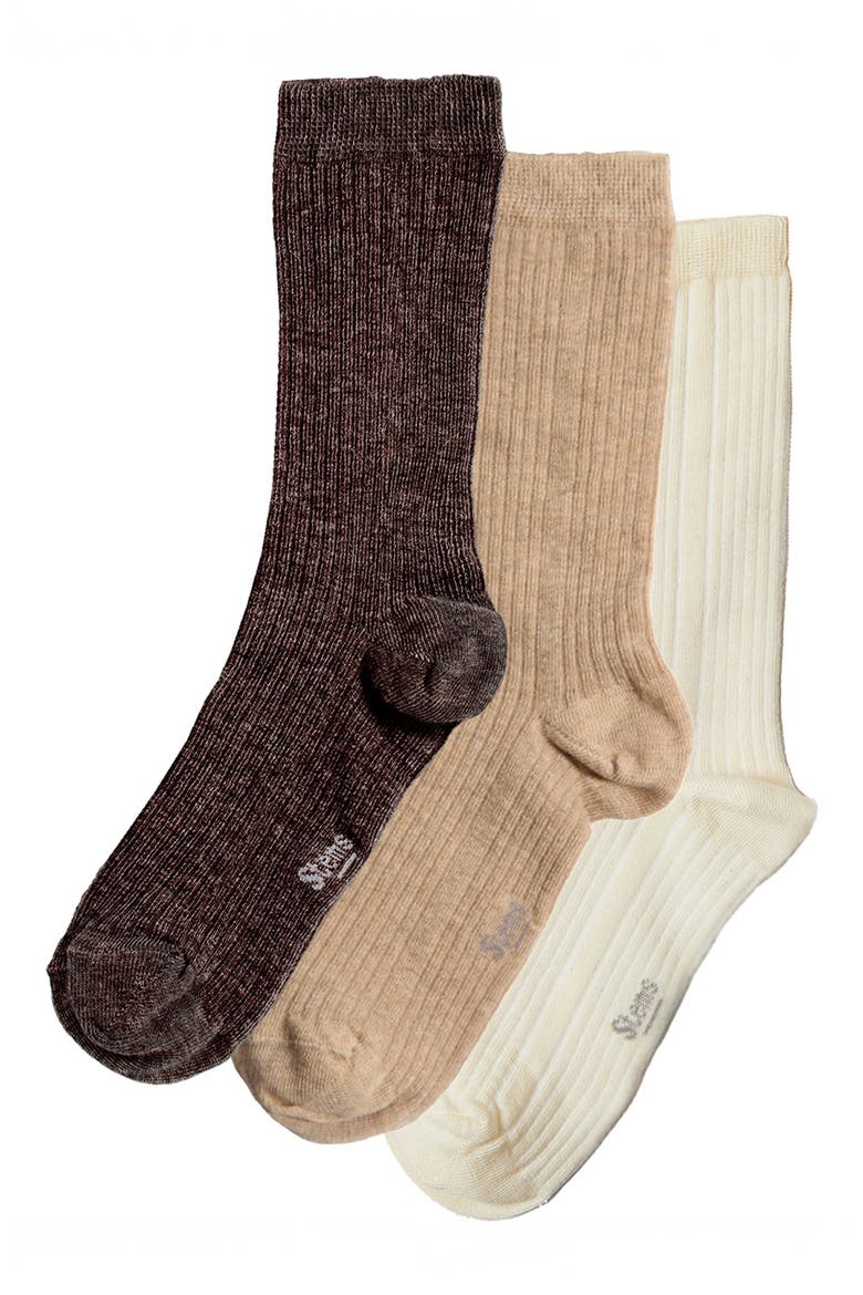 Assorted 3-Pack Cotton & Cashmere Blend Crew Socks, Main, color, AMBERWOOD BEIGE IVORY