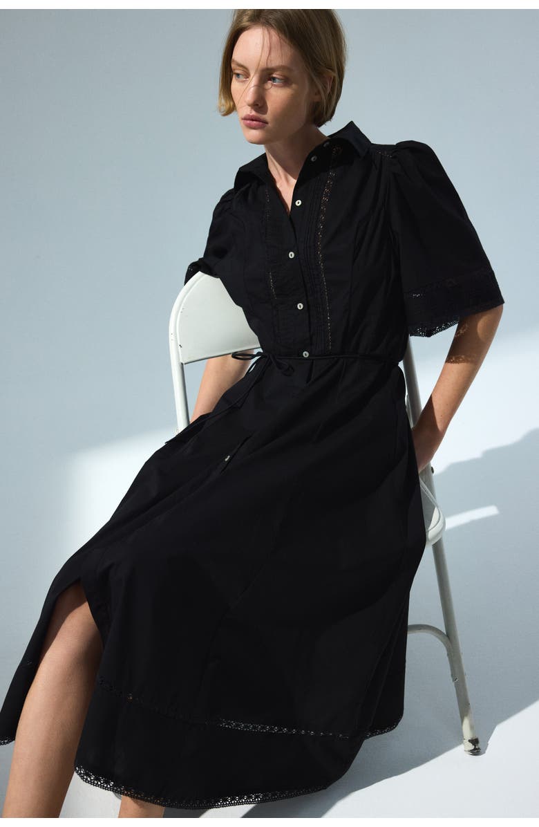 H&M Cotton shirt dress with pintucks, Alternate, color, Black