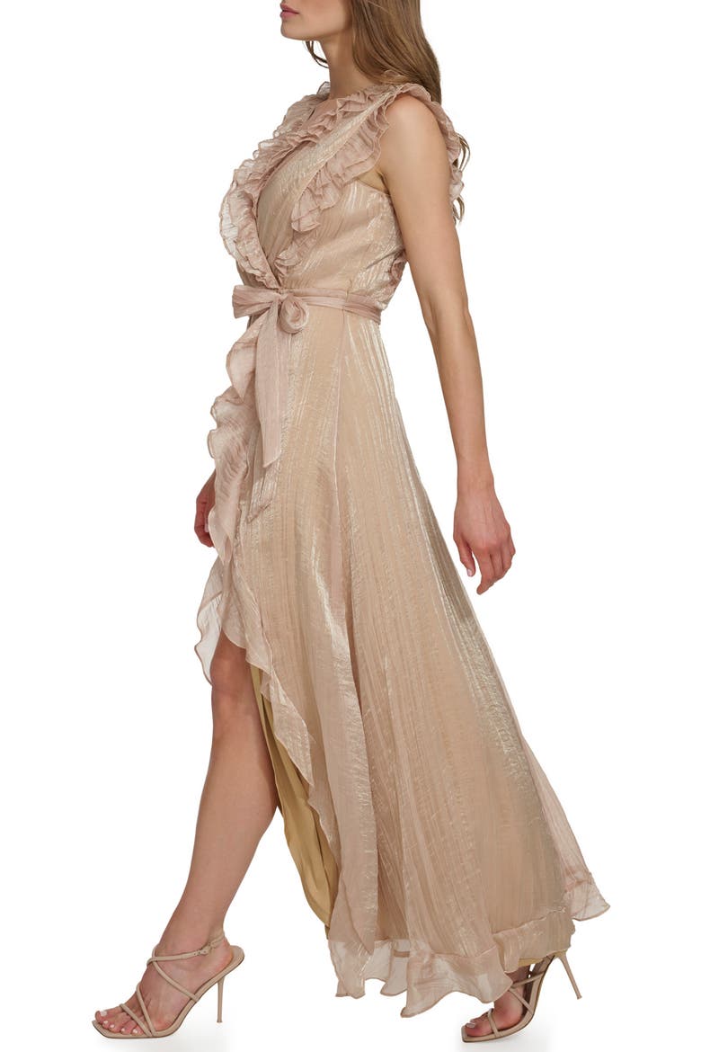 Sleeveless Ruffle Faux Wrap Dress, Alternate, color, SANDALWOOD
