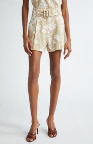 Veronica Beard Hobbes Floral Belted Linen Blend Shorts