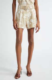 Veronica Beard Hobbes Floral Belted Linen Blend Shorts