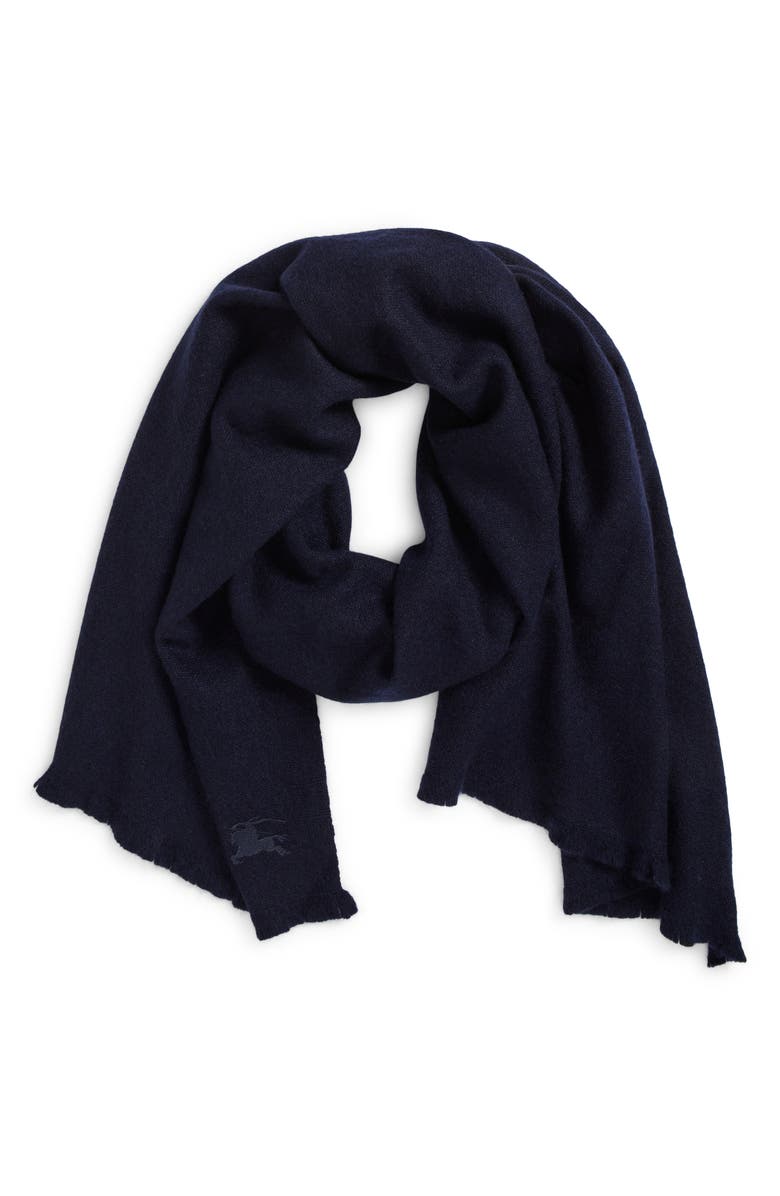 Burberry Equestrian Knight Design Cashmere Fringe Scarf, Alternate, color, Midnight