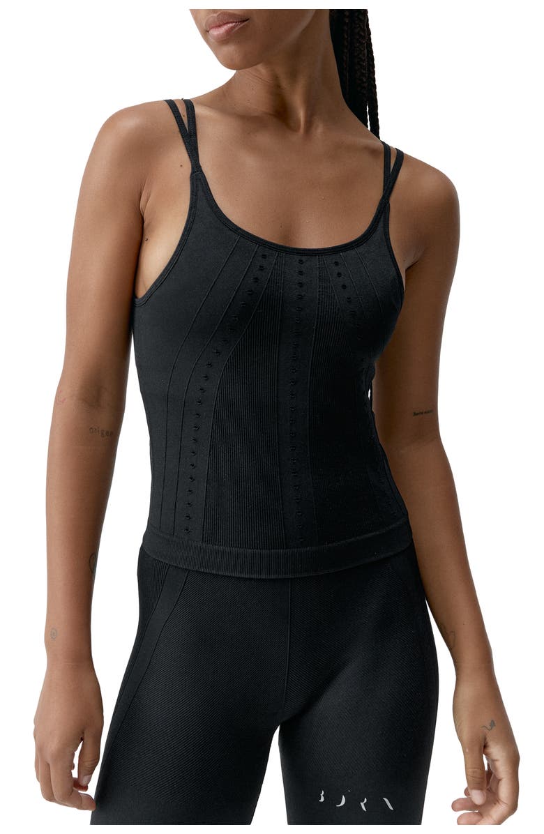Born Living Yoga Shantala Medium Support Seamless Sport Top, Main, color, Black