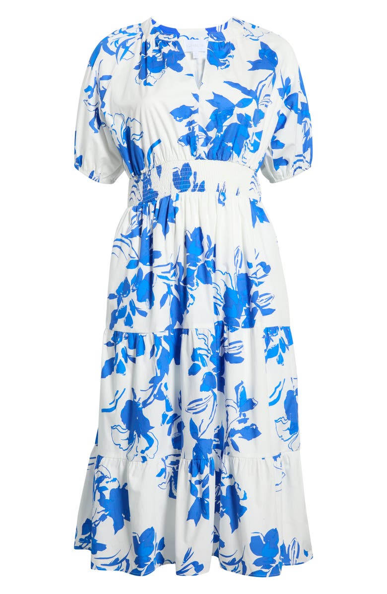 SUGARLIPS Aby Floral Hacienda Puff Sleeve Midi Dress, Alternate, color, White-Cobalt-Multi