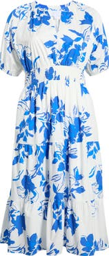 SUGARLIPS Aby Floral Hacienda Puff Sleeve Midi Dress