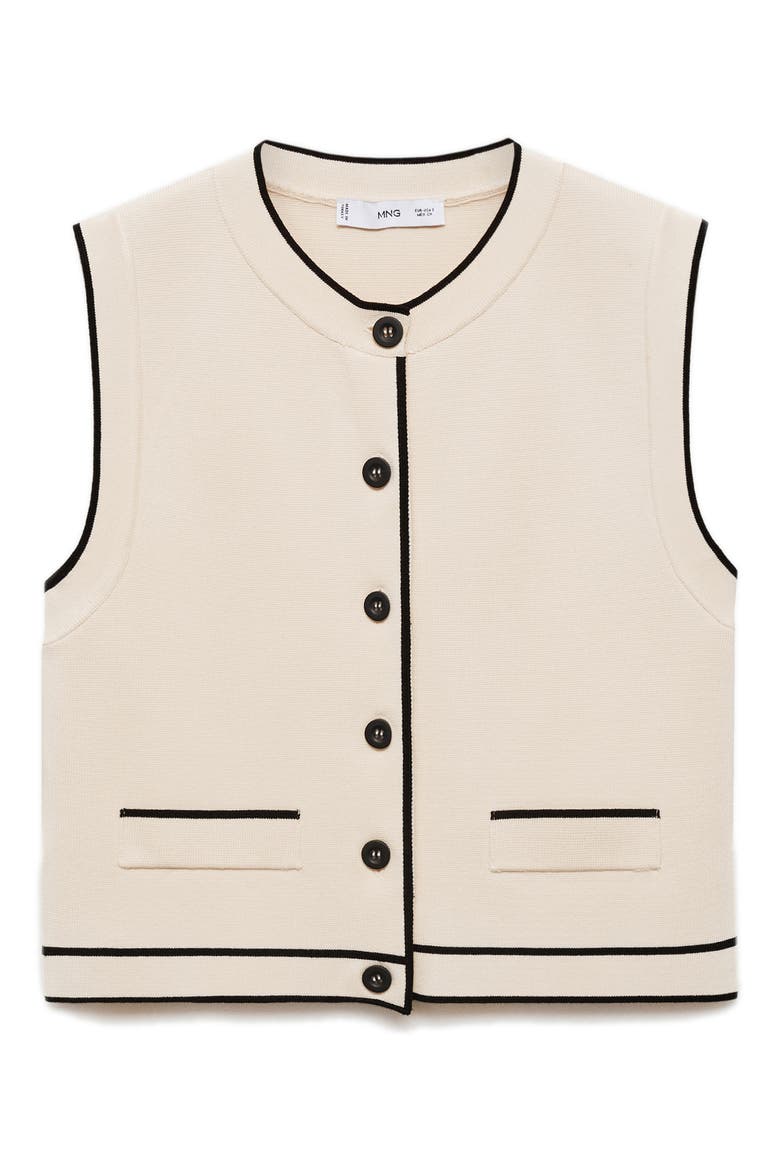 Crop Knit Vest with Contrast Piping, Alternate, color, ECRU
