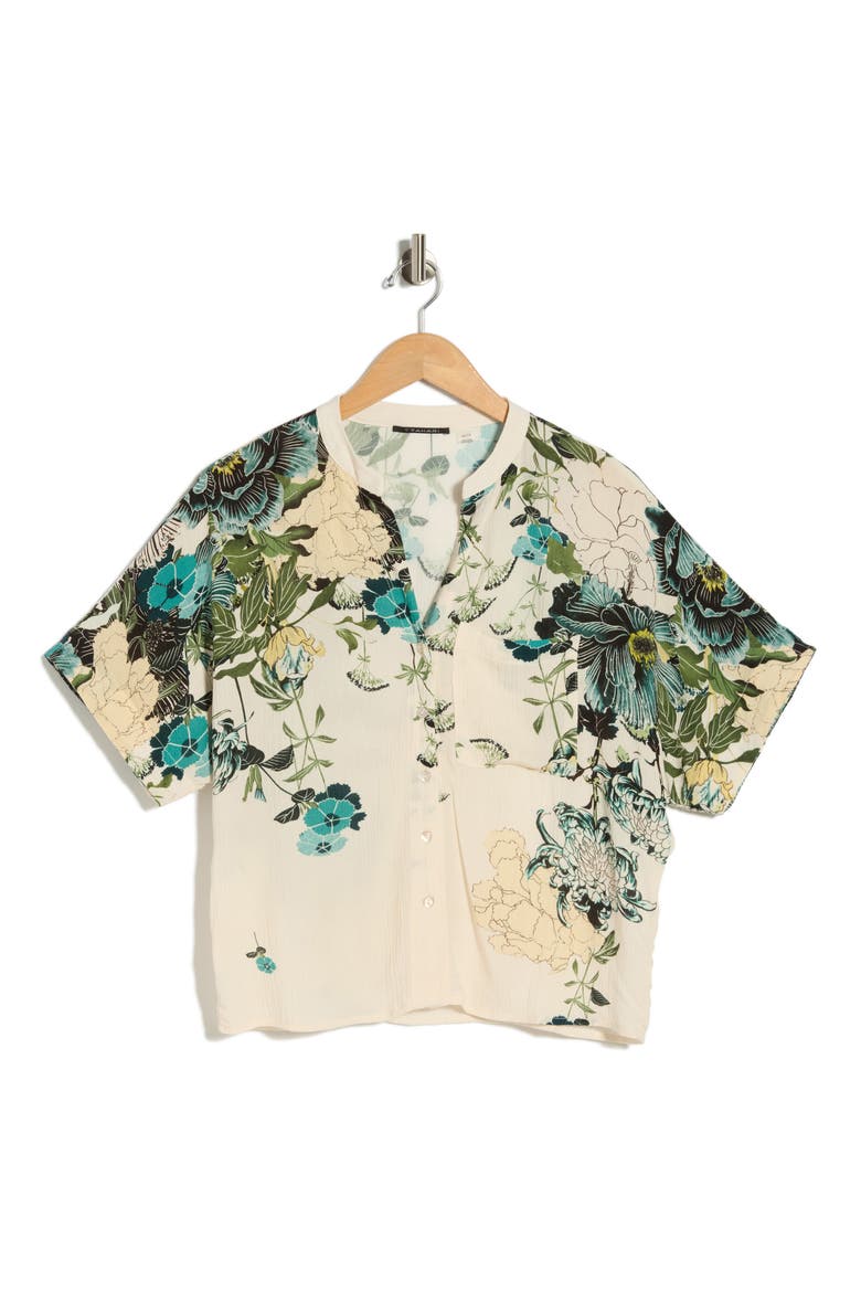 Split Neck Shirt, Alternate, color, LATTE BOTANICAL PRINT