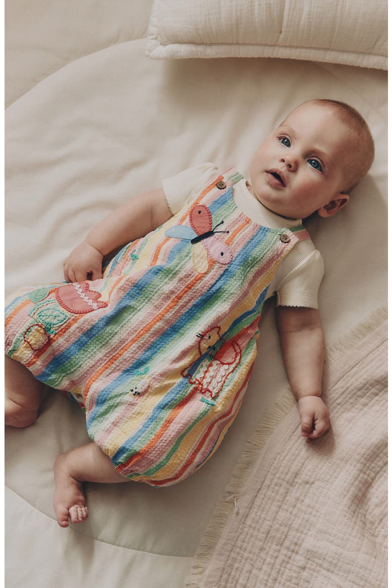 Seersucker Rainbow Overalls & Bodysuit Set, Alternate, color, YELLOW MULTI