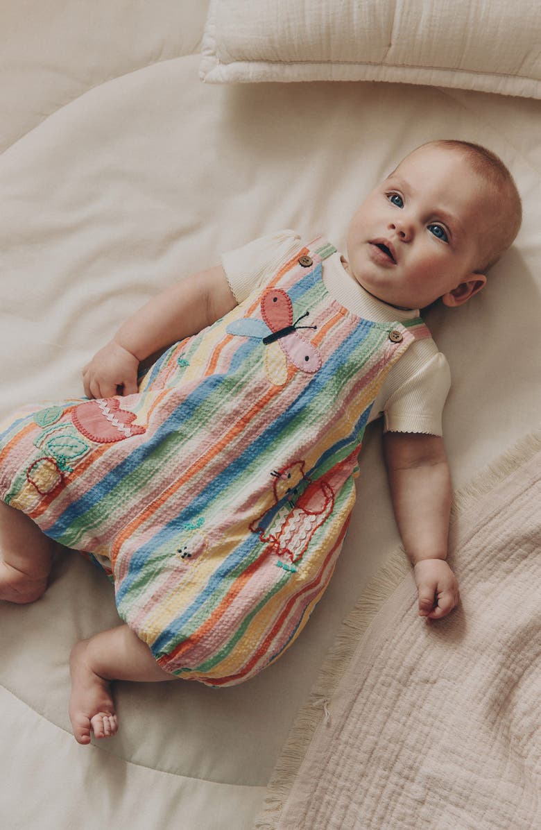 NEXT Seersucker Rainbow Overalls & Bodysuit Set, Alternate, color, Yellow Multi
