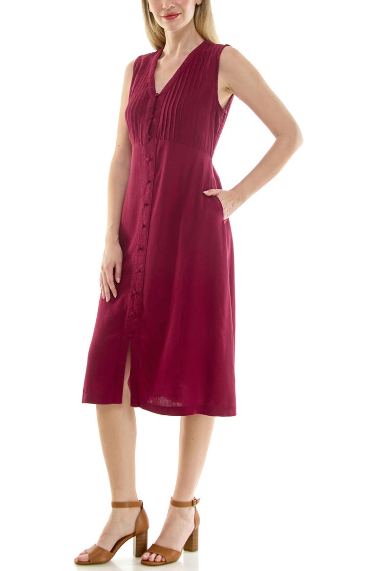 Pintucked Sleeveless Midi Dress, Alternate, color, BURGUNDY
