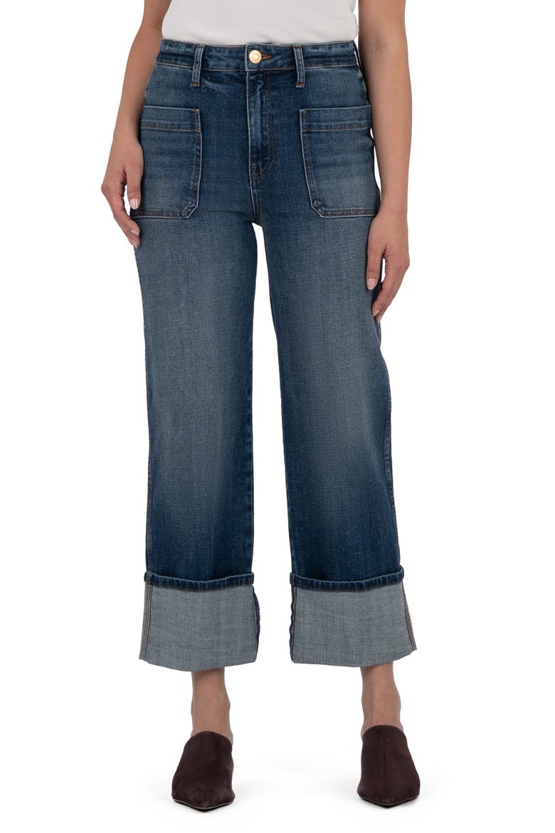Sienna Cuffed High Waist Relaxed Straight Leg Jeans, Main, color, SERENE W/DK BA