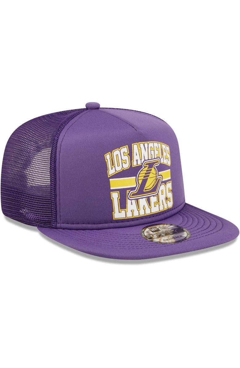 New Era Men's New Era Purple Los Angeles Lakers A-Frame 9FIFTY Snapback Trucker Hat, Alternate, color, 