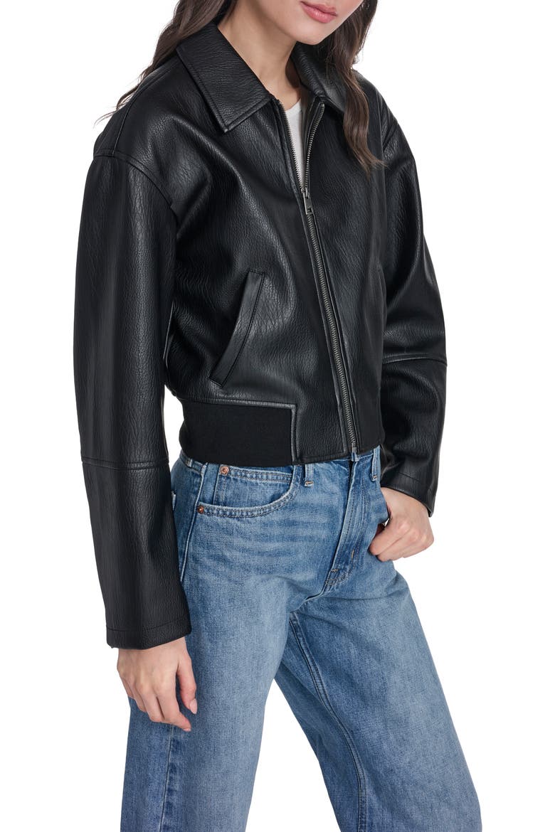 Faux Leather Bomber Jacket, Alternate, color, BLK BLACK