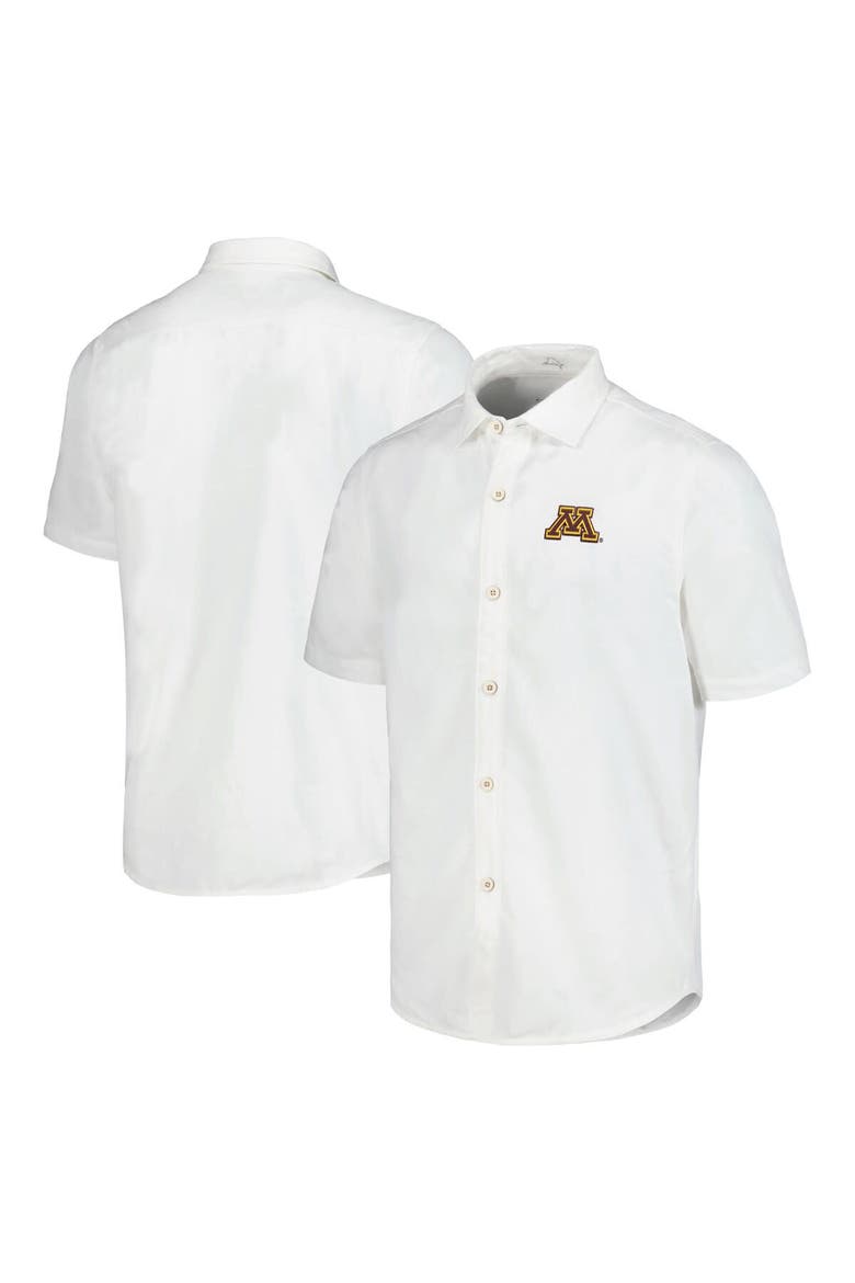 Men's Tommy Bahama White Minnesota Golden Gophers Coconut Point Palm Vista IslandZone Camp Button-Up Shirt, Alternate, color, White