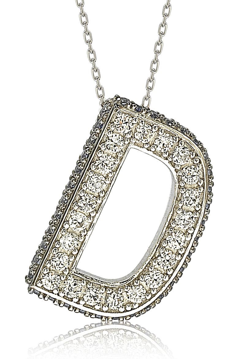 Sterling Silver Lab Created White & Blue Sapphire Accent Initial Pendant Necklace, Alternate, color, BLUE-D