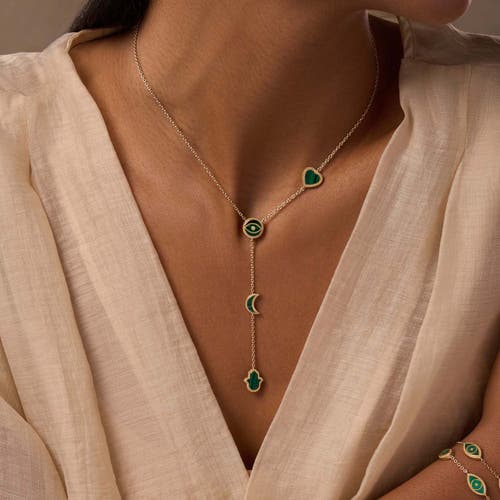 Karma And Luck Enlightened Soul Malachite Multi-symbol Gold Necklace In Gold/green