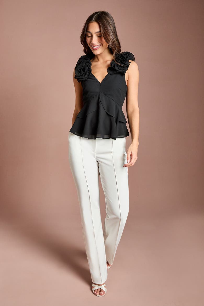 Floral Chiffon V-Neck Peplum Top, Alternate, color, Black