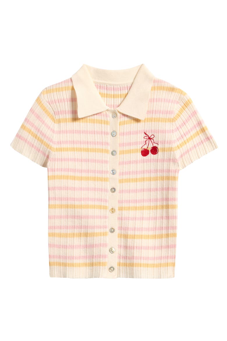Kids' Embroidered Short Sleeve Polo Sweater, Main, color, PINK YELLOW CHERRY