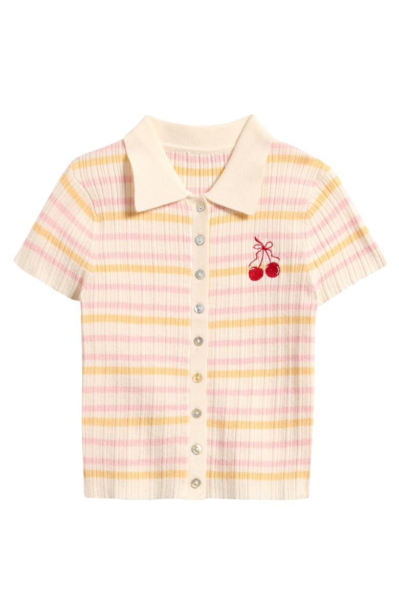 Freshman Kids' Embroidered Short Sleeve Polo Sweater, Main, color, Pink Yellow Cherry