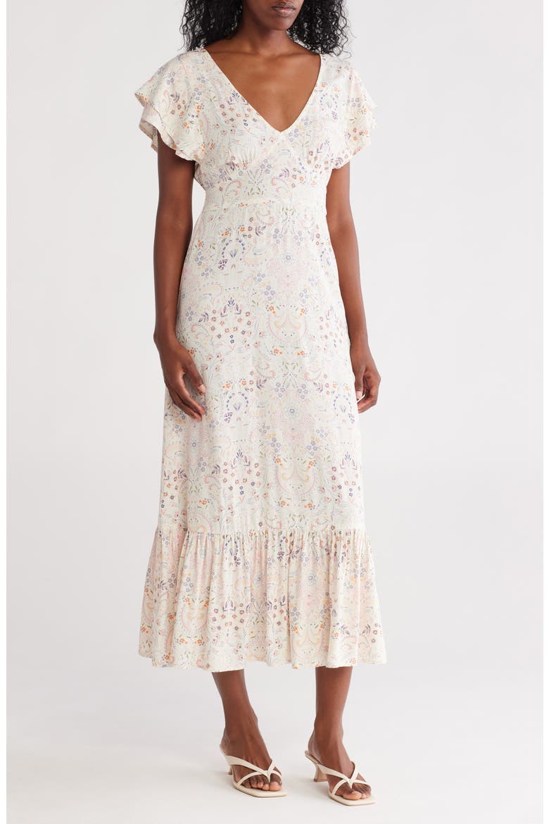 Flutter Sleeve Maxi Dress, Main, color, NATURAL/ PEACH