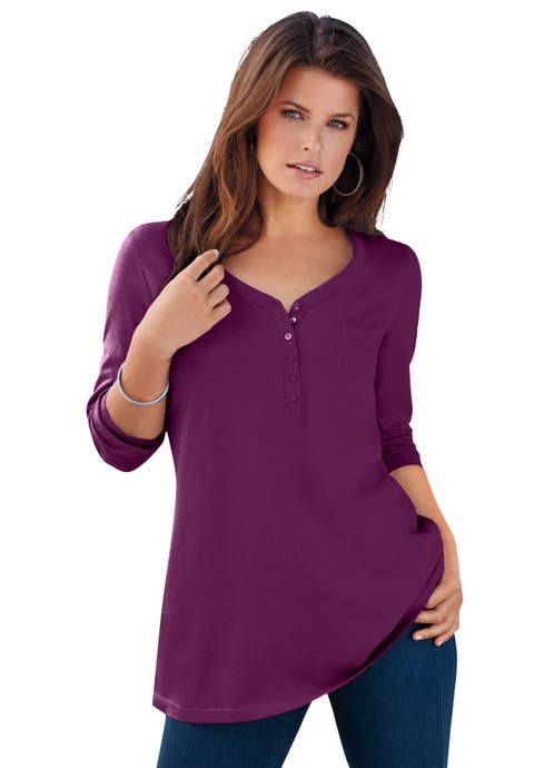 Plus Size Long Sleeve Sweetheart Henley Tee