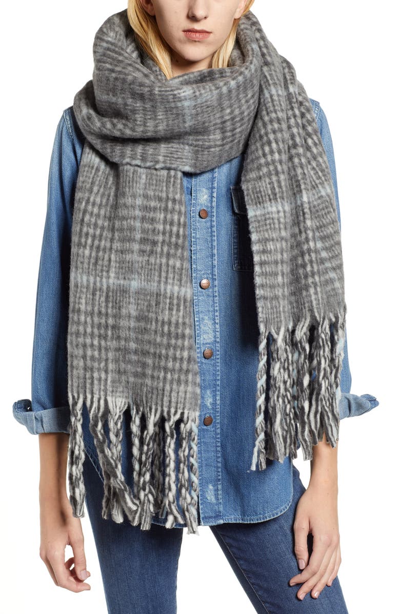 AllSaints Plaid Brushed Wool Blanket Scarf, Main, color, 