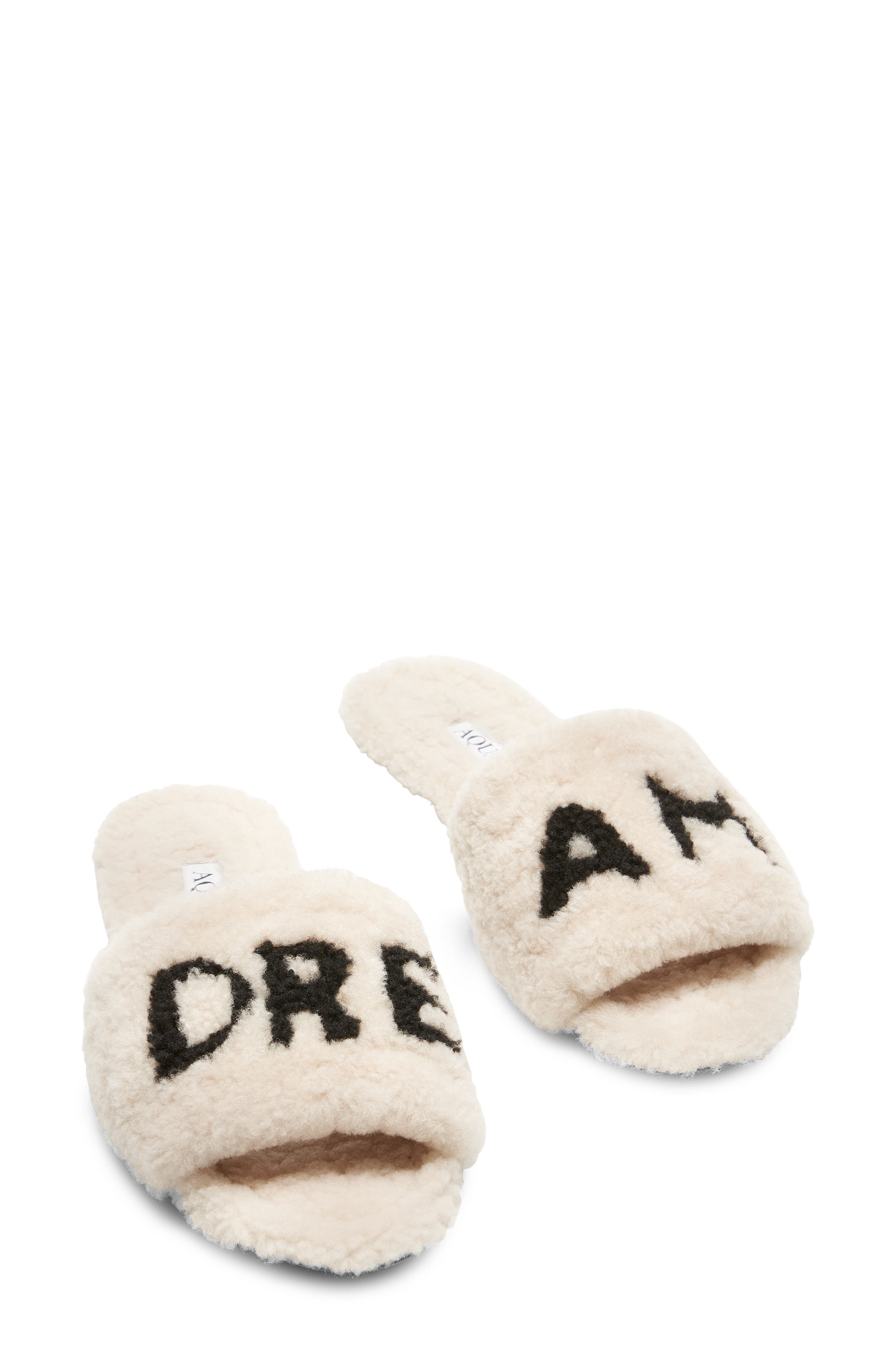 So Dream Genuine Shearling Slide Sandal, Alternate, color, CREAM/BLACK