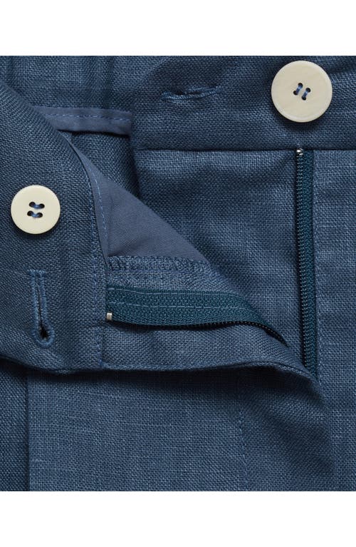 Mango Straight Linen Trousers With Dart Detail Blue In Blue