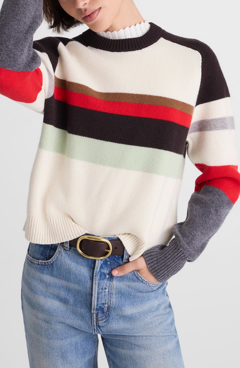 Madewell Colorblock Raglan Sleeve Merino Wool Sweater, Main, color, Multi Color Stripe