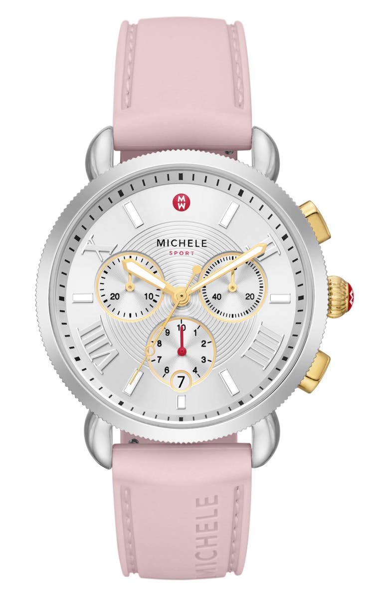 MICHELE Sporty Sport Sail Chronograph Watch Head With Silicone Strap, 38mm, Main, color, 