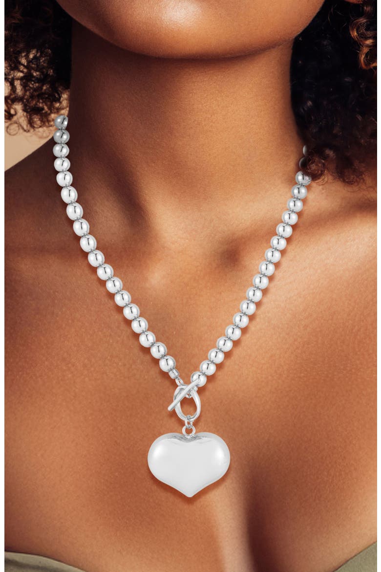 Puffy Heart Pendant Necklace, Alternate, color, SILVER