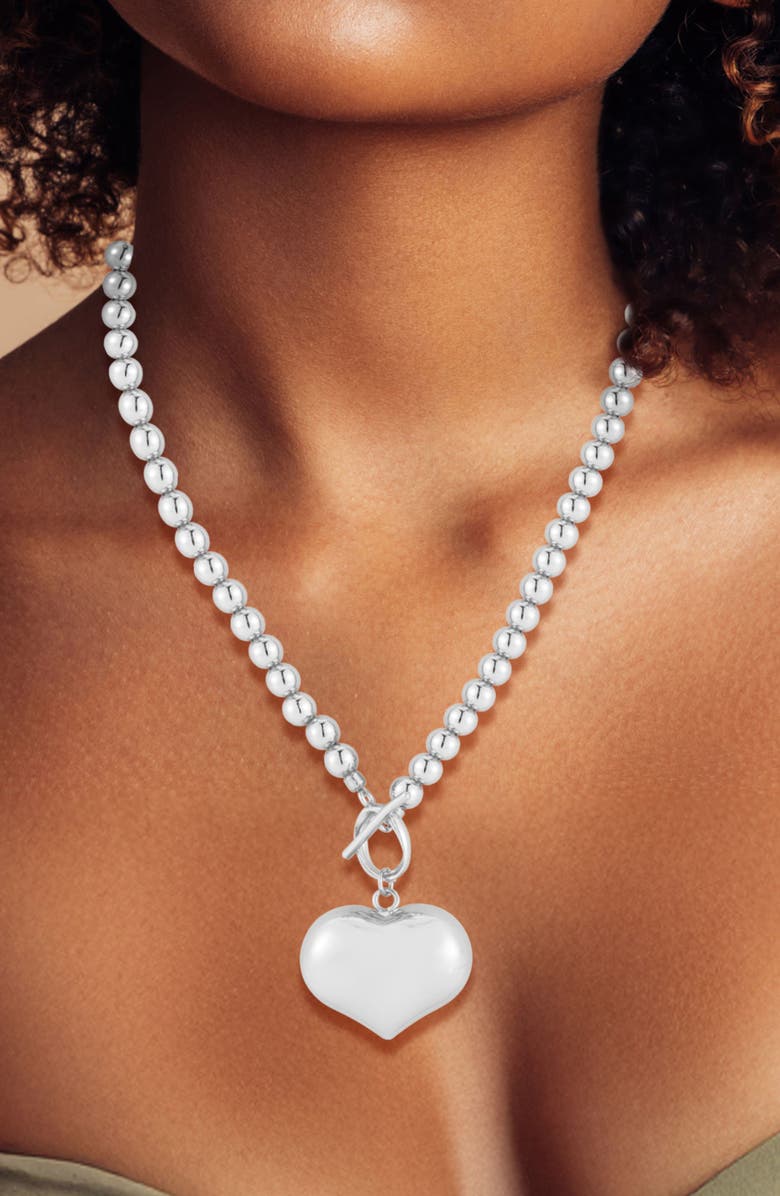 GLAZE JEWELRY Puffy Heart Pendant Necklace, Alternate, color, Silver