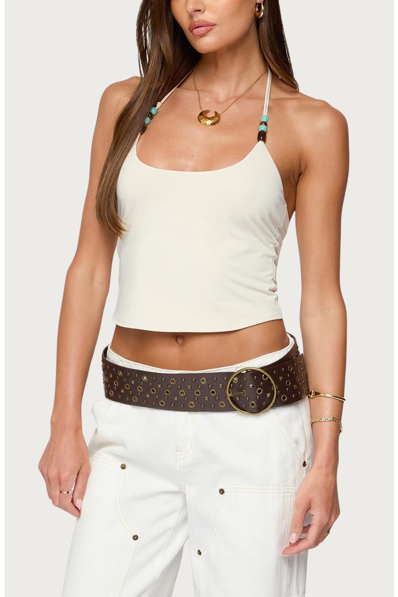 Radley Beaded Halter Crop Top, Alternate, color, CREAM
