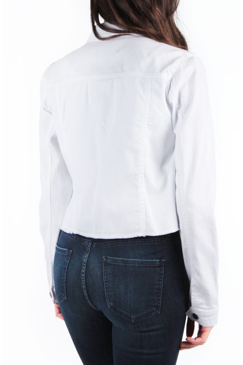 Kara Frayed Denim Trucker Jacket, Alternate, color, OPTIC WHITE